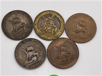 (5) 1907 So Called Dollar Jamestown Tercentennial Exposition Bronze Tokens (#402)