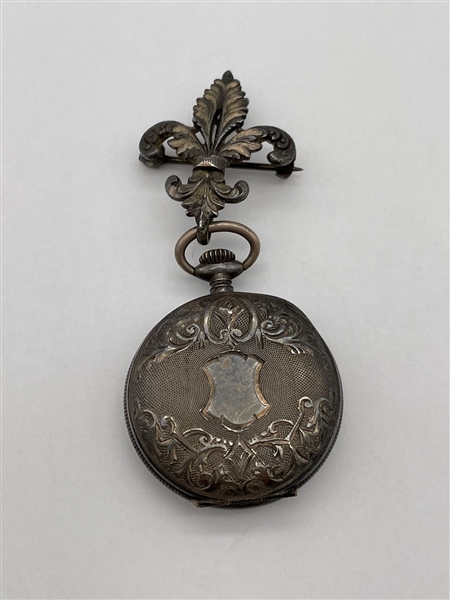Sterling Brooch Watch With Fleur De Lis English Hallmark (#509)