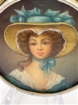 .800 Silver Round Miniature Hand Painted Female in Blue Dress Brooch