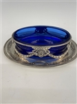 Victorian Silver Plate Butter Dish With Cobalt Blue Insert