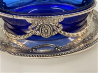 Victorian Silver Plate Butter Dish With Cobalt Blue Insert