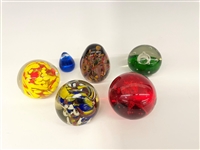 (6) Glass Paperweights Unsigned