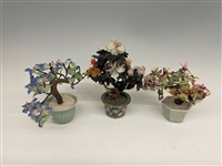 (3) Glass Bonsai Tree Cloisonne, Jade