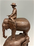 Bronze Sculpture Man With Three Elephants