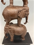 Bronze Sculpture Man With Three Elephants
