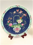 Pair of Antique Famille Rose Blue Plates
