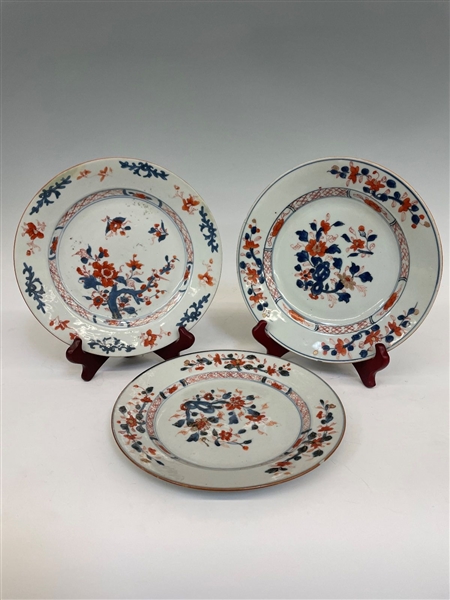 (3) Kangxi Famille Plates With Flowers Chinese Porcelain 