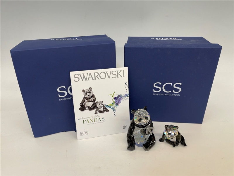 Swarovski Crystal Endangered Wildlife Pandas With COA and Box