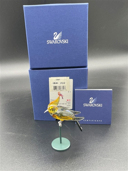 Swarovski Crystal Paradise Birds Bonriki Topaz Sterling and Crystal COA and Box