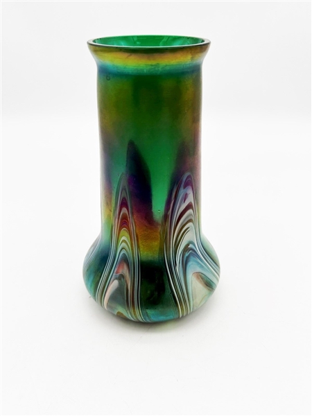 Signed Austrian Green Favrile Glass Vase