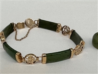 14k Gold Accent Jade Bracelet and Jade Ring