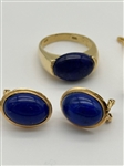 14k Gold Lapis Lazuli Cabochon Ring, Earrings, Tie Tack