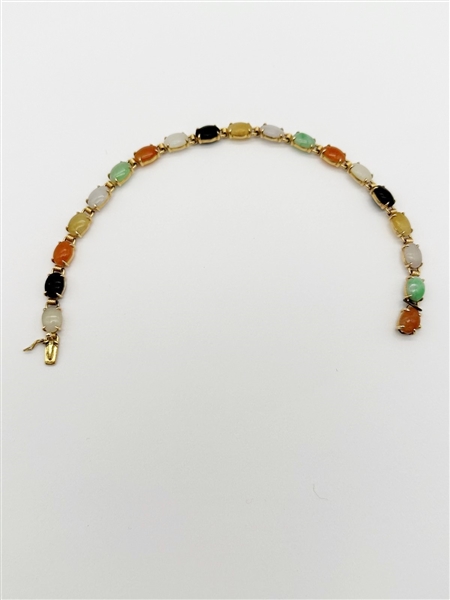 14k Gold and Multi Colored Jade Bracelet