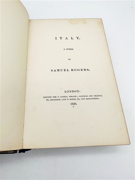 1834 Rogers Poems, 1830 Rogers Italy Proof Copy First State First Edition