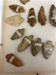 Group of Arrowheads from Yazoo County Mississippi 1894 in Display Case