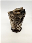 Chinese Carved Crystal Figural Floral Urn With Display Case