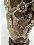 Chinese Carved Crystal Figural Floral Urn With Display Case