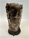 Chinese Carved Crystal Figural Floral Urn With Display Case