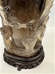 Chinese Carved Crystal Figural Floral Urn With Display Case