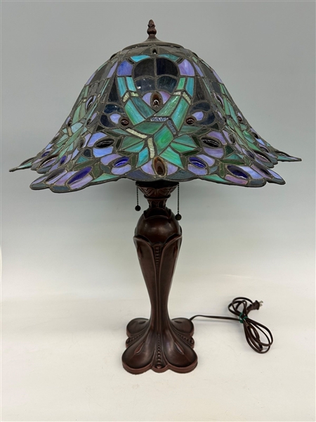 Leaded Shade Table Lamp Unusual Shape