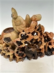 Heavy Soapstone Carving; Birds, Flowers, With Men