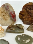 (19) Group of Nephrite Jade and Soapstone Carved Discs and Figures