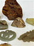 (19) Group of Nephrite Jade and Soapstone Carved Discs and Figures
