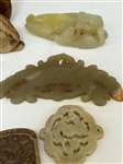 (19) Group of Nephrite Jade and Soapstone Carved Discs and Figures