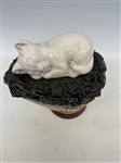 McCoy Pottery White Cat on Coal Bucket Cookie Jar