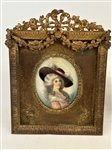 Pair of Hand Painted Miniature in Victorian Brass Frames