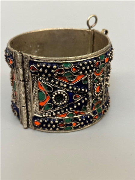 Algerian Berber Kabyle Silver Coral Enamel Bracelet