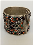Algerian Berber Kabyle Silver Coral Enamel Bracelet