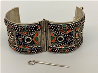 Algerian Berber Kabyle Silver Coral Enamel Bracelet