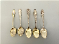 (5) Sterling Silver Demitasse Souvenir Spoons