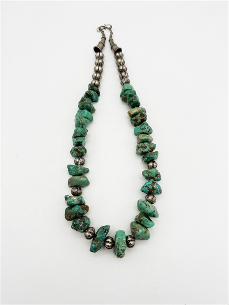 Heavy Chunky Sterling Silver Turquoise Necklace