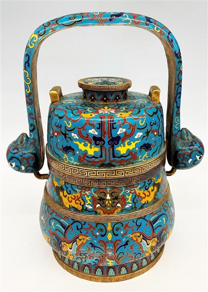 19th Century Cloissone Handled Food Pot