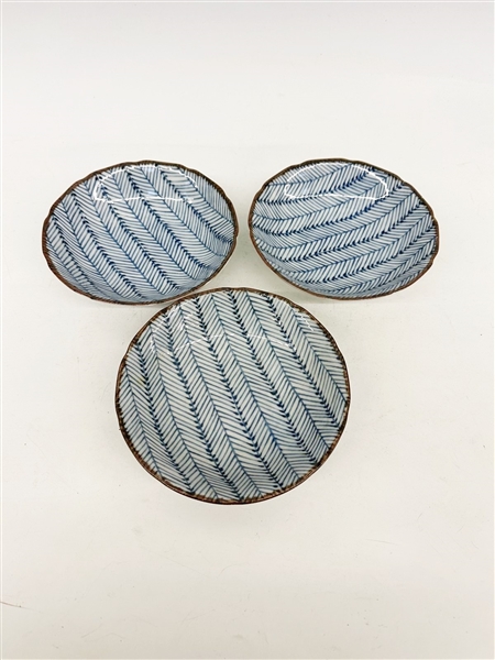 (3) Made in Japan Blue and White Shallow Bowls