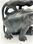 Ebony Carved Elephant With Attacking Lions