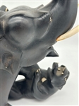 Ebony Carved Elephant With Attacking Lions