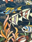 (2) Stained Glass Windows Birds and Fish