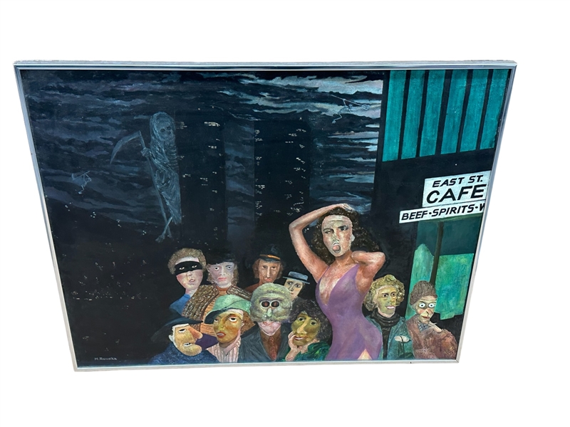 Matt Ruuska Mixed Media Painting 1981 "Street People"