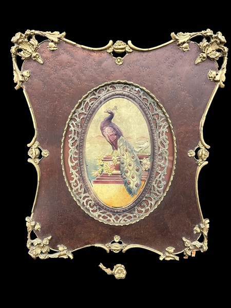 Peacock Embossed Paper Relief Framed Ornate Gilt Frame