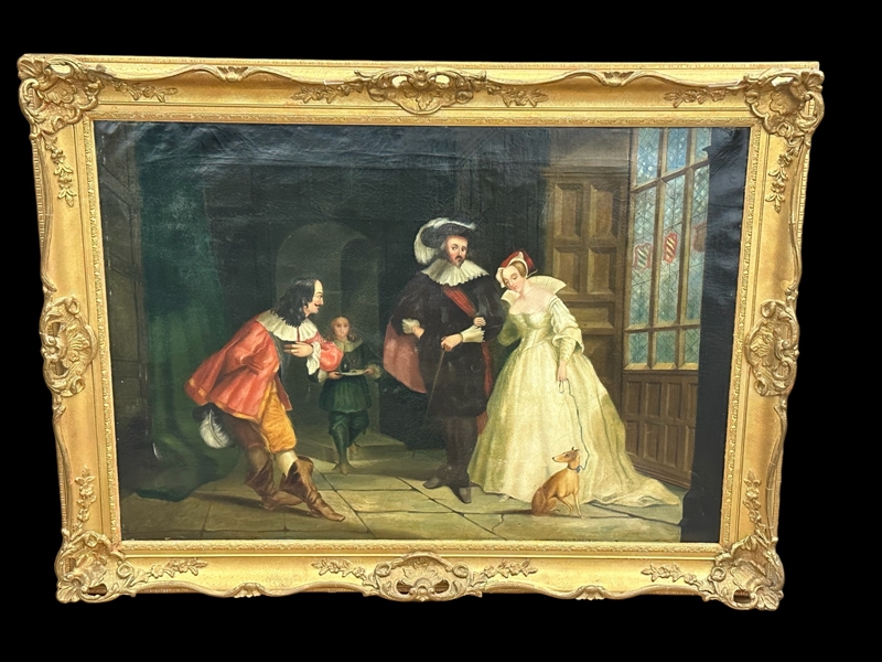 Oil on Canvas Musketeer in Gilt Gesso Frame
