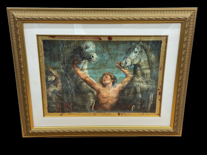 Tomasz Rut Embellished Giclee "Man With Two Horses"