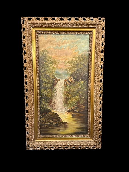 Oil on Canvas Landscape Scene Gilt Gesso Frame