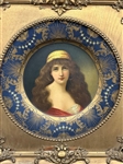 Lithograph Portrait of Woman in Fancy Round Frame