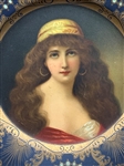 Lithograph Portrait of Woman in Fancy Round Frame