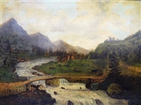 Original Oil on Canvas River Landscape in Gilt Frame