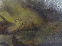Original Oil on Canvas River Landscape in Gilt Frame