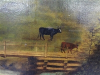 Original Oil on Canvas River Landscape in Gilt Frame